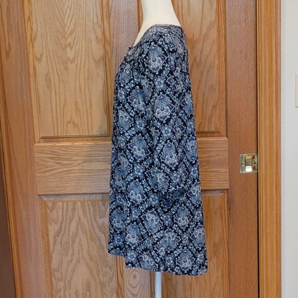 American Eagle Gauzy Babydoll Boho Peasant Blue Paisley Mini Dress - Picture 5 of 14